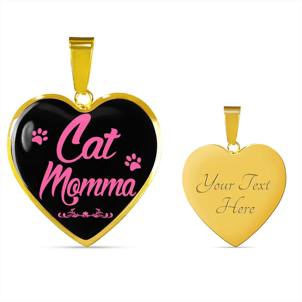Cat Lover Necklace Cat Momma Personalized Engraved Gold Heart Necklace Custom N